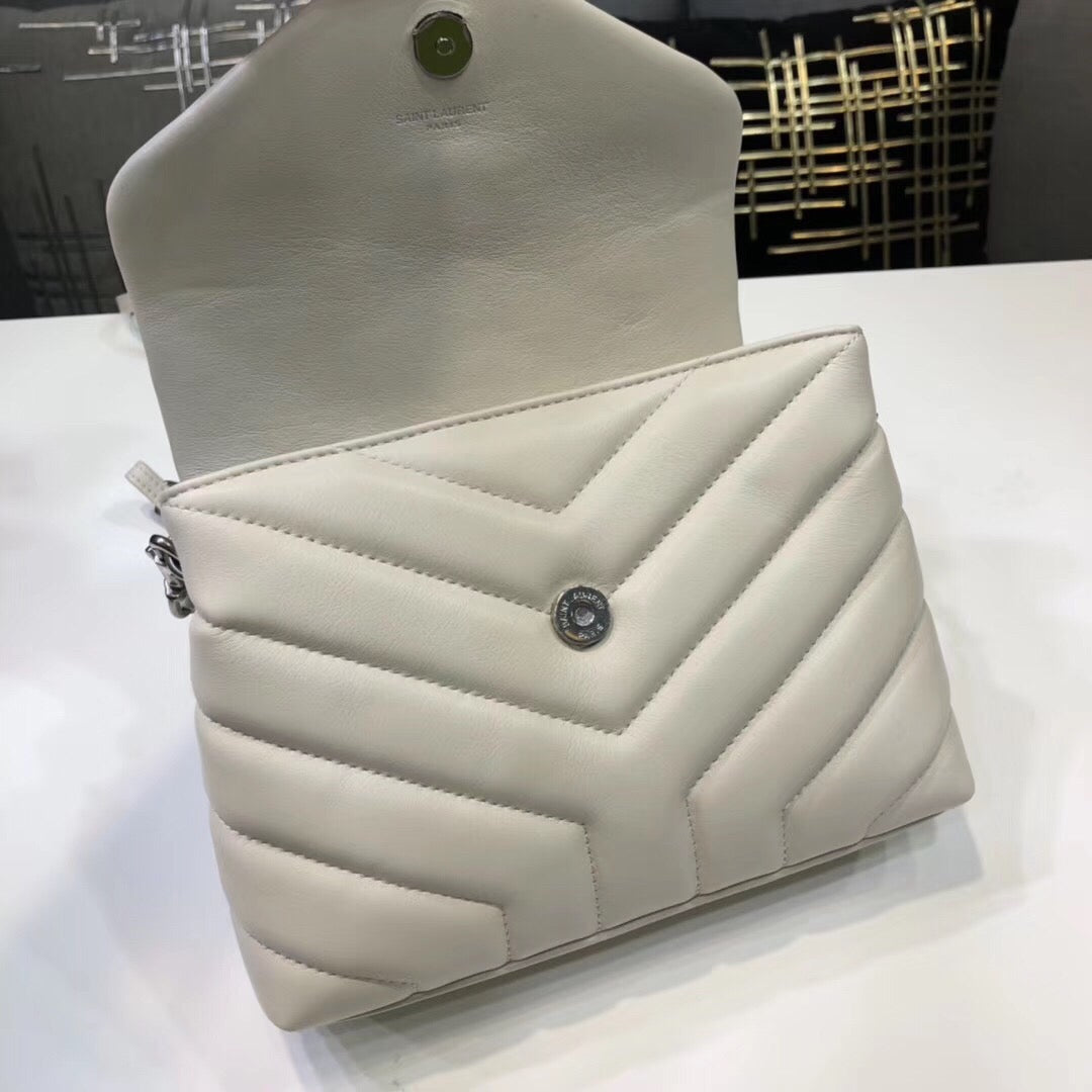 YSL Saint Laurent Loulou 7in 18cm White Mini Shoulder Bag 7In18Cm Ysl