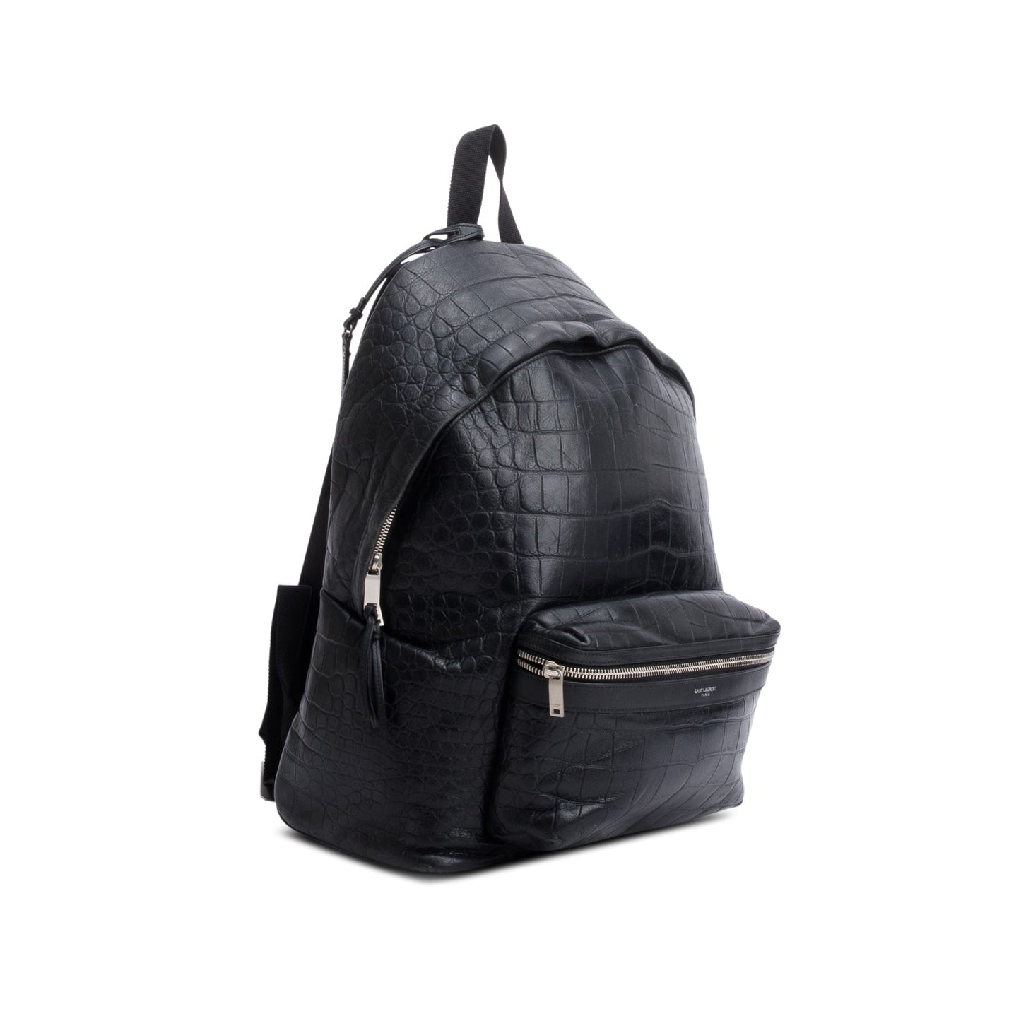 YSL Saint Laurent Crocodile Embossed Calfskin City Backpack Leather Black