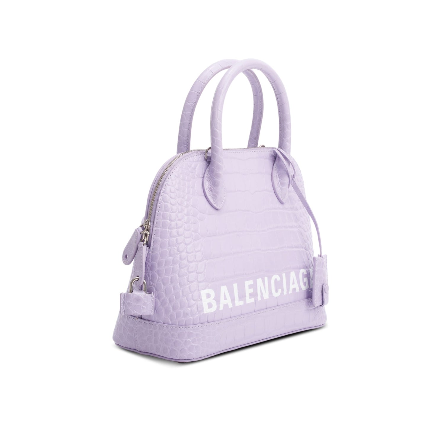 Balenciaga Lilac Shiny Calfskin Croc Embossed Ville Top Logo Travel Bag