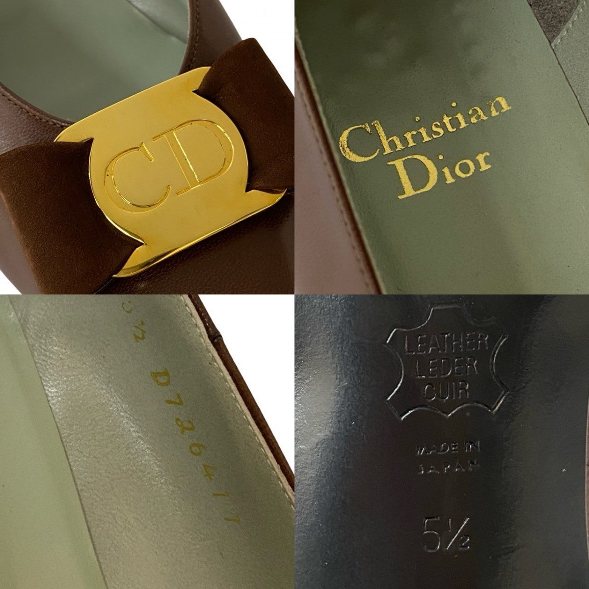 Dior Pumps Cd Ribbon Women Handbag Leather Brown Shoes