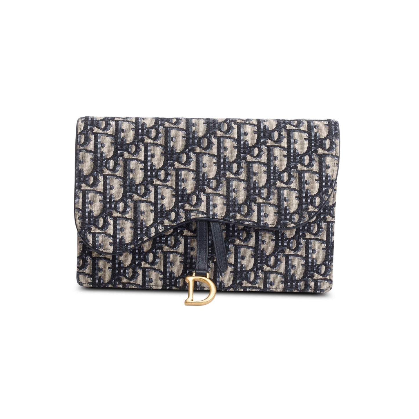 Dior Christian Oblique Saddle Pouch With Handbag Blue Medium Travel Bag