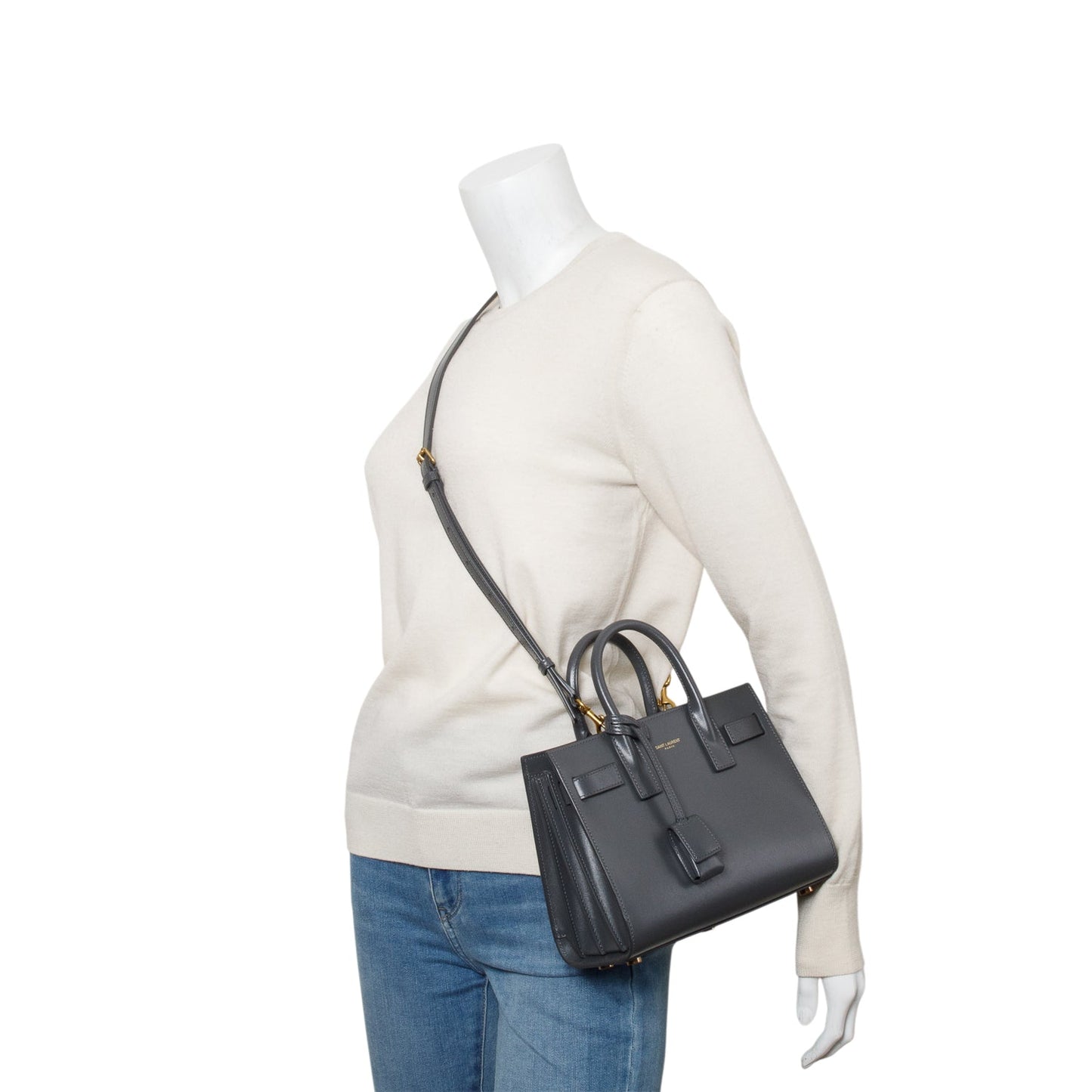 YSL Saint Laurent Grey Smooth Calfskin Nano Sac De Jour Leather Travel Bag