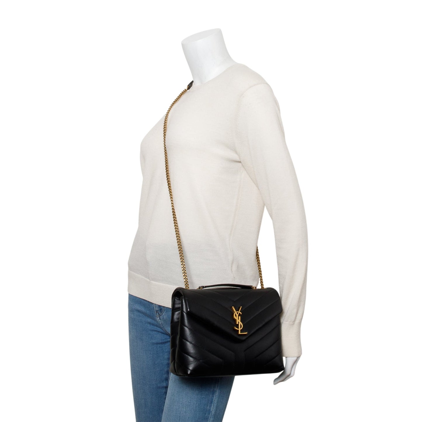 YSL Saint Laurent Black Calfskin Small Loulou Shoulder Bag Leather Quilted