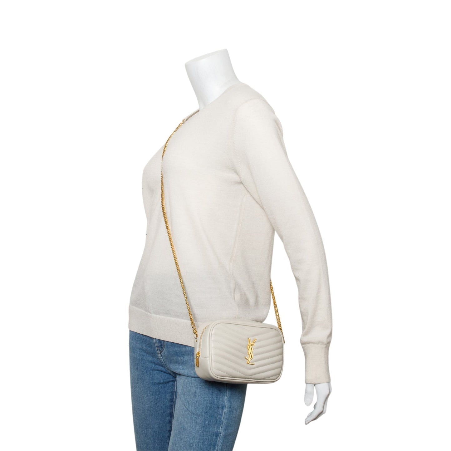 YSL Saint Laurent White Calfskin Mini Lou Camera Bag Leather Quilted Crossbody Bag