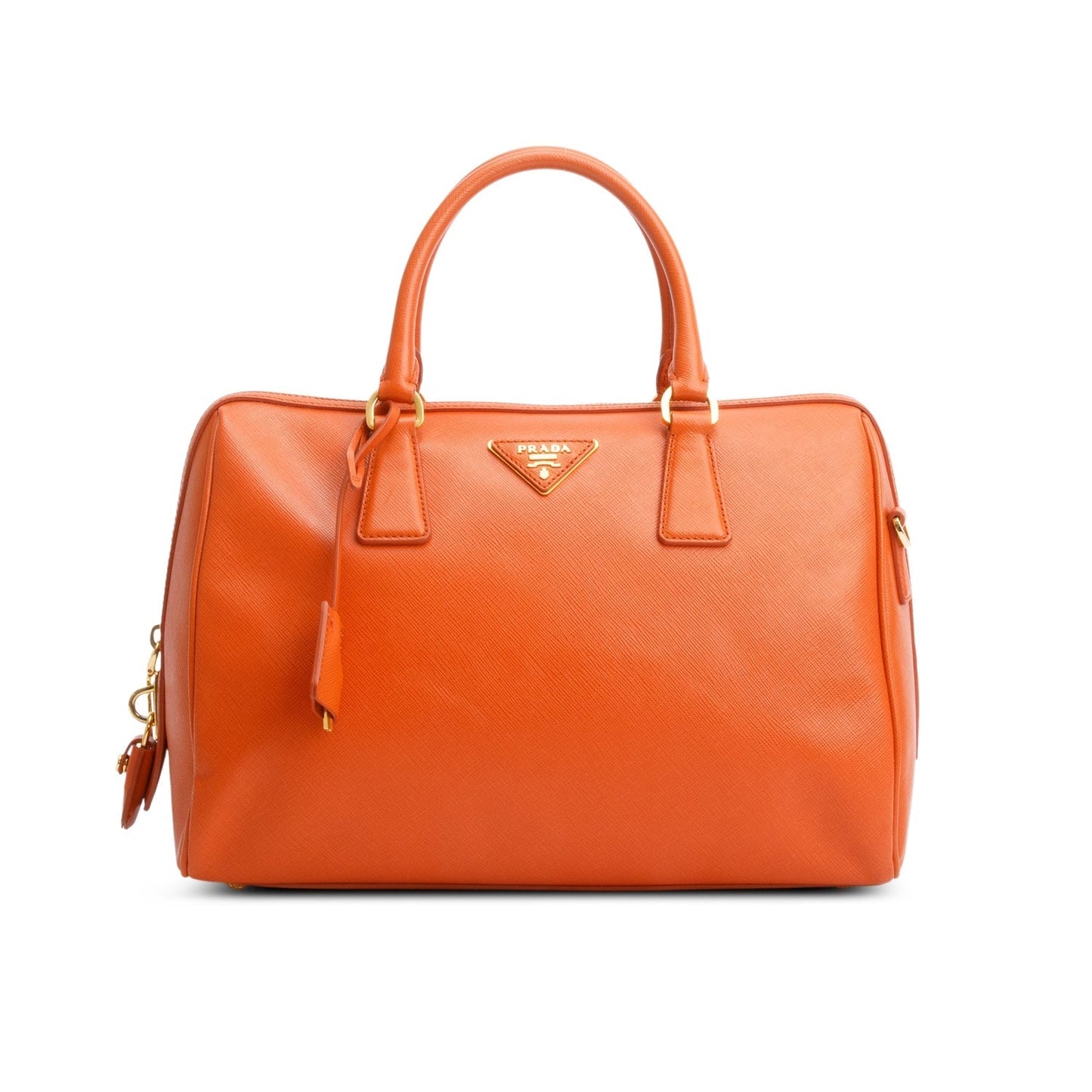 Prada Orange Saffiano Lux Bauletto Bag Leather Travel Bag
