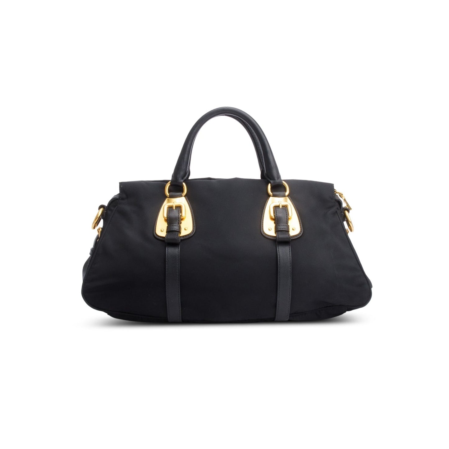 Prada Tessuto Soft Calf Handle Bag Nylon Black Travel Bag