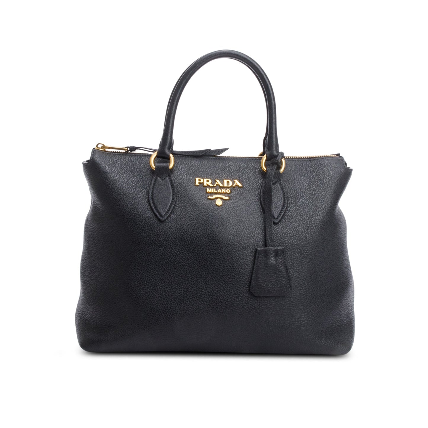Prada Vitello Daino Zip Tote Handbag Black Small Tote Bag