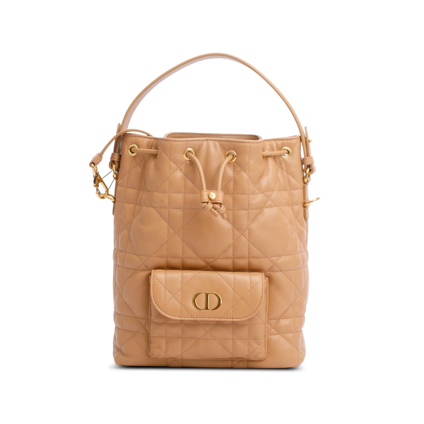 Dior Christian Macrocannage Lambskin Caro Bag Brown Small Bucket Bag