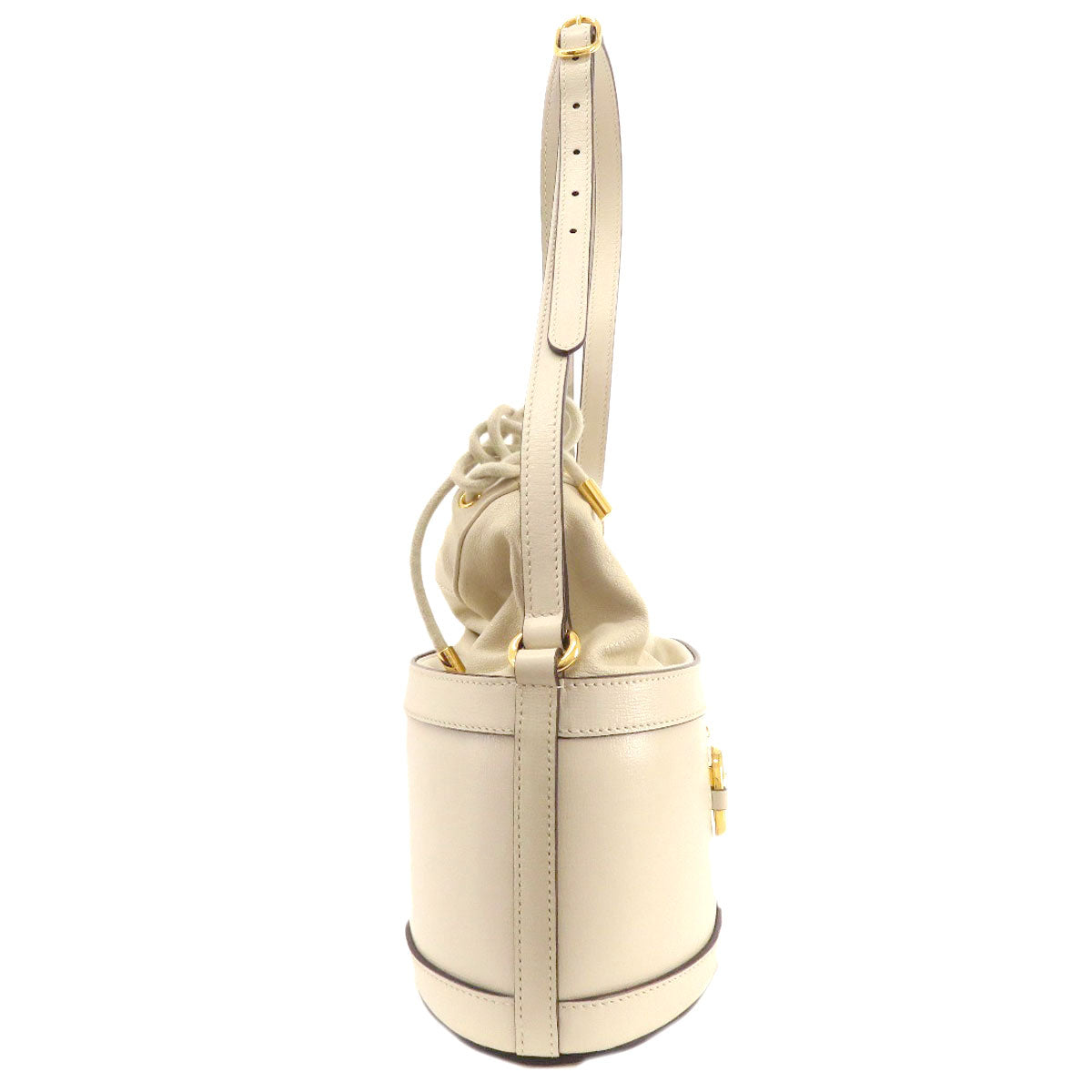 Gucci Horsebit Leather White Bucket Tote Bag