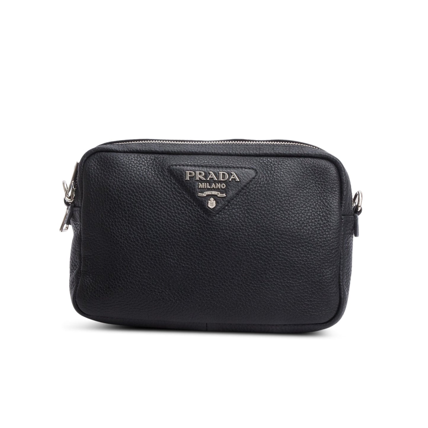 Prada Vitello Daino Soft Double Zip Shoulder Bag Black Medium