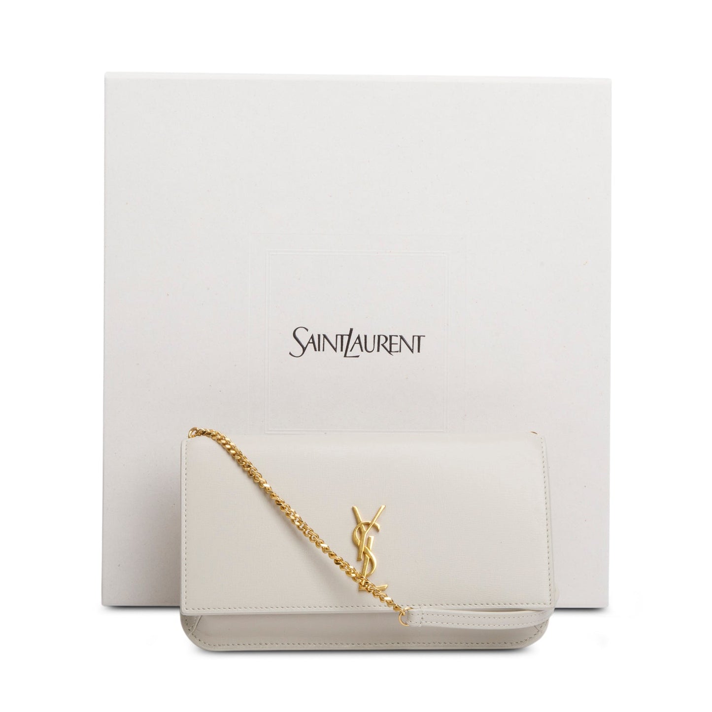 YSL Saint Laurent Smooth Cassandre Phone Holder Bag Leather White Travel Bag