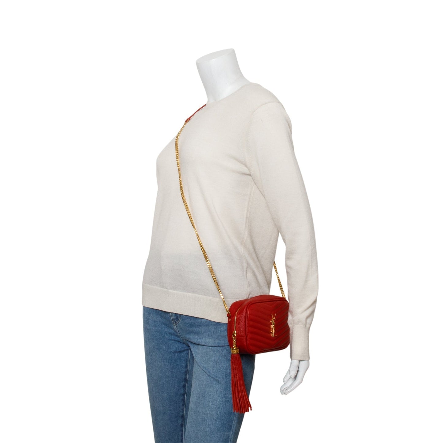 YSL Saint Laurent Red Calfskin Mini Lou Camera Bag Leather Quilted Crossbody Bag