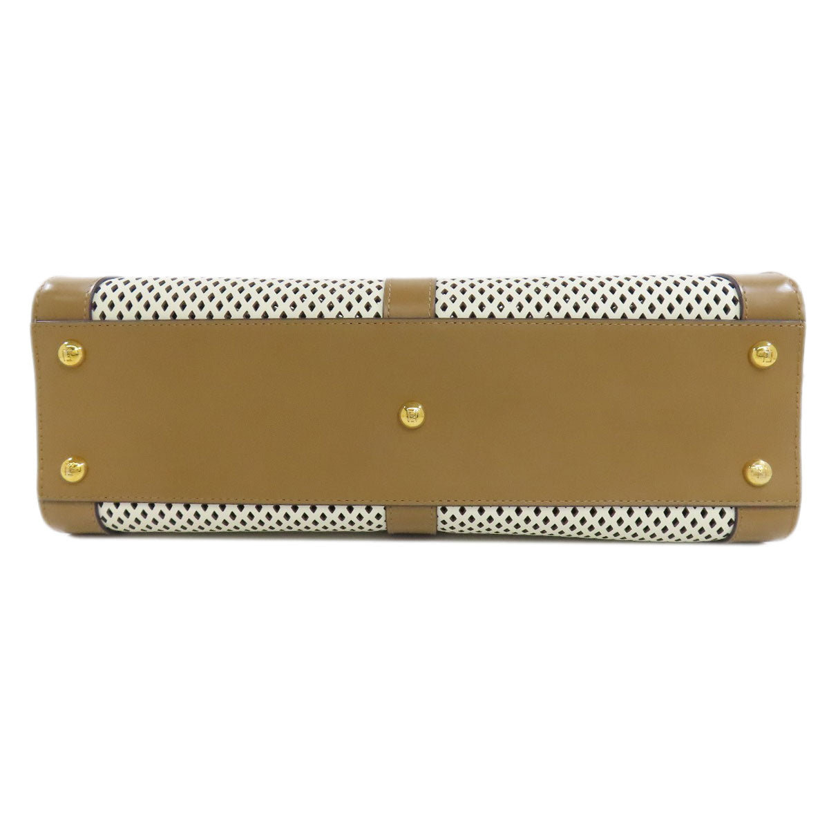 Fendi Handbag Calfskin Peekaboo Punching 2Way Brown Travel Bag
