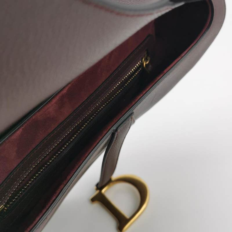 Dior Saddle Burgundy Grained Handbag Leather Brown Travel Bag