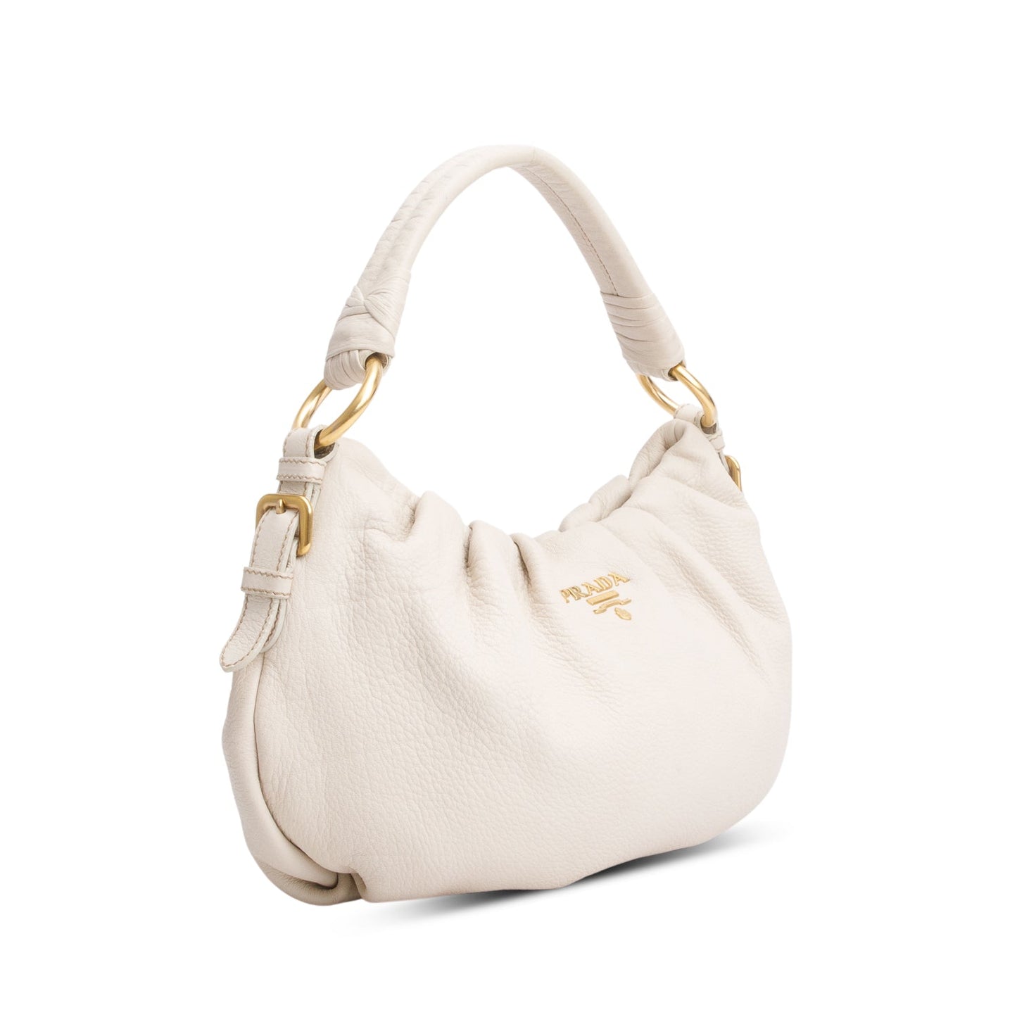 Prada Cervo Pleats Shoulder Bag Beige Small