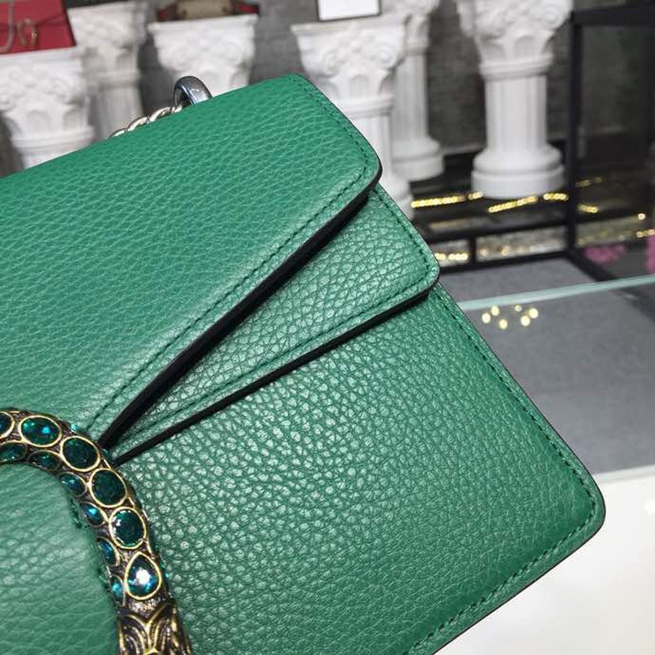 gg Dionysus Emerald Metal-Free Tanned Green Shoulder Bag