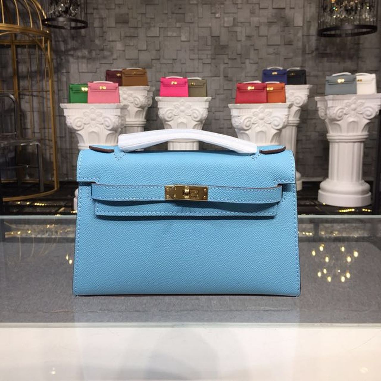 Top Quality Kelly Kp Pochette For Women Blue Gold Travel Bag