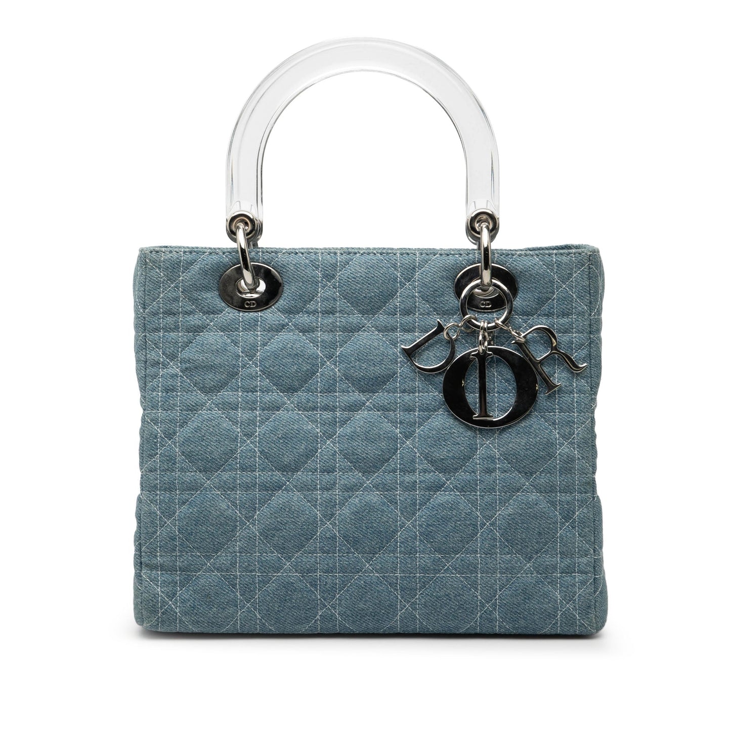 Dior Handbag Cannage Acrylic Handles Lady Satchel 2 Denim Blue Medium Satchel Bag