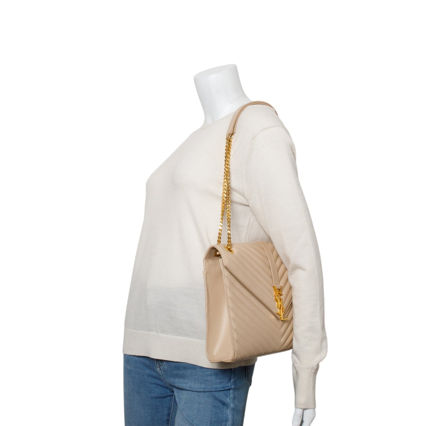 YSL Saint Laurent Grain De Poudre Large Envelope Chain Bag Leather Quilted Travel Bag Bag 67126