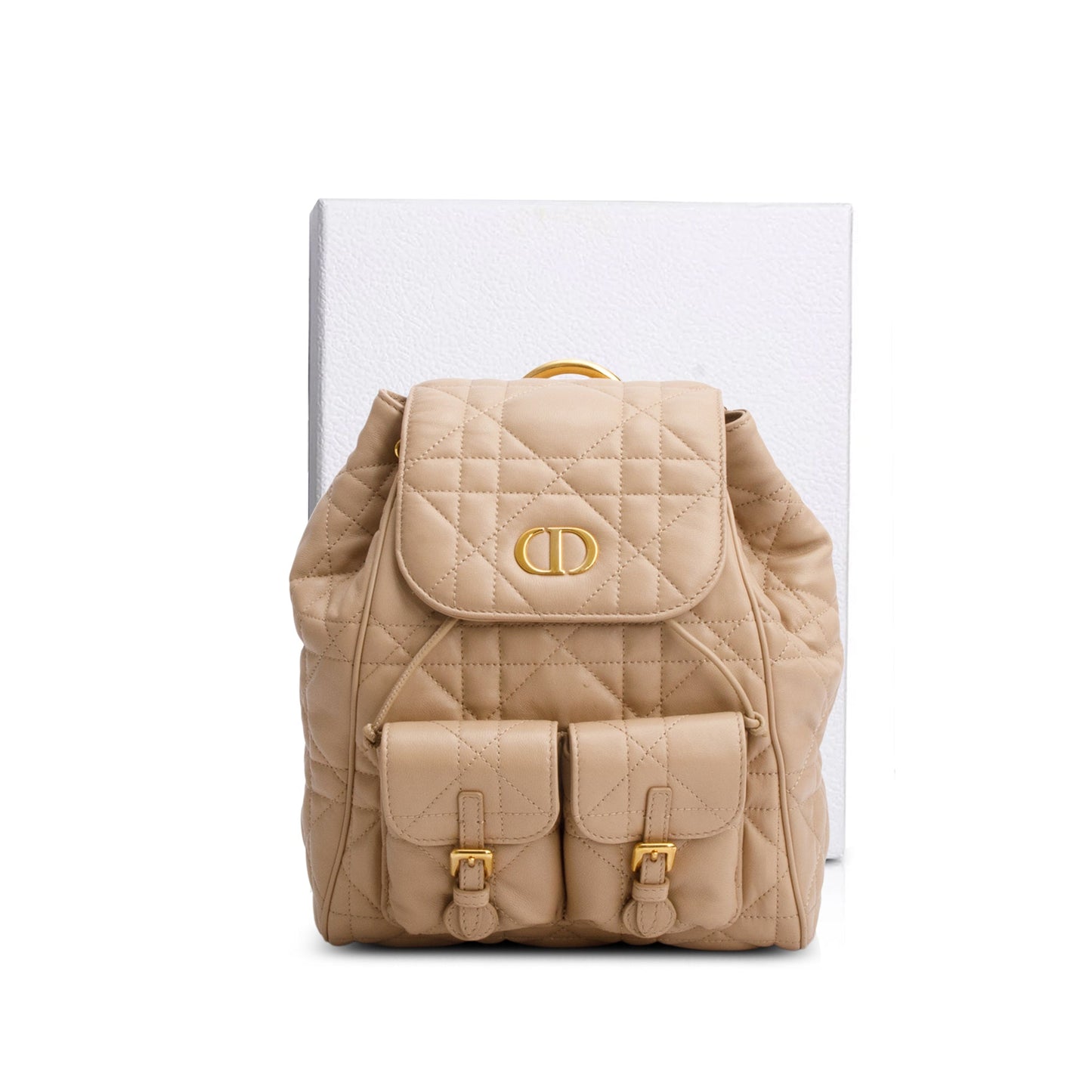 Dior Chrisitan Lambskin Macrocannage Caro Backpack Handbag Beige