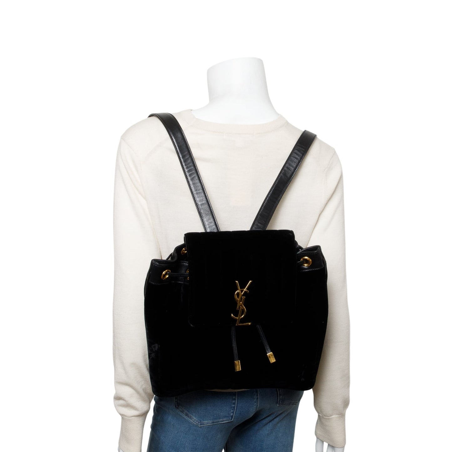 YSL Saint Laurent Velvet Vicky Backpack Matelasse Black