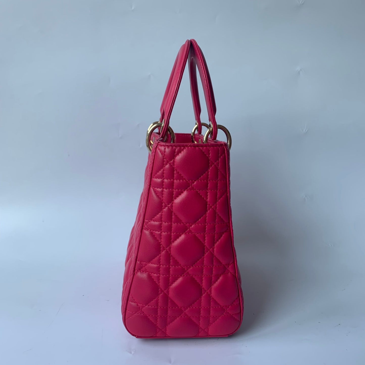 Dior Lady Bag Fuchsia Cannage Lambskin Tone Hardware Leather Gold Travel Bag