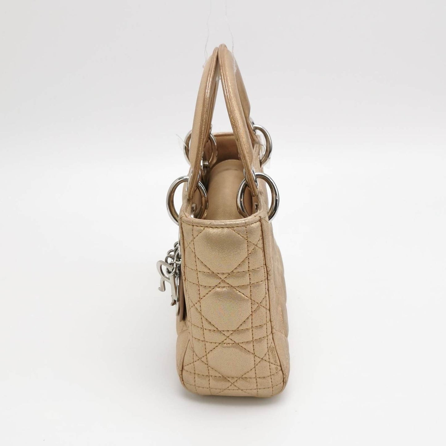 Dior Lady Textile Cannage Handbag With Strap Gold Mini Travel Bag