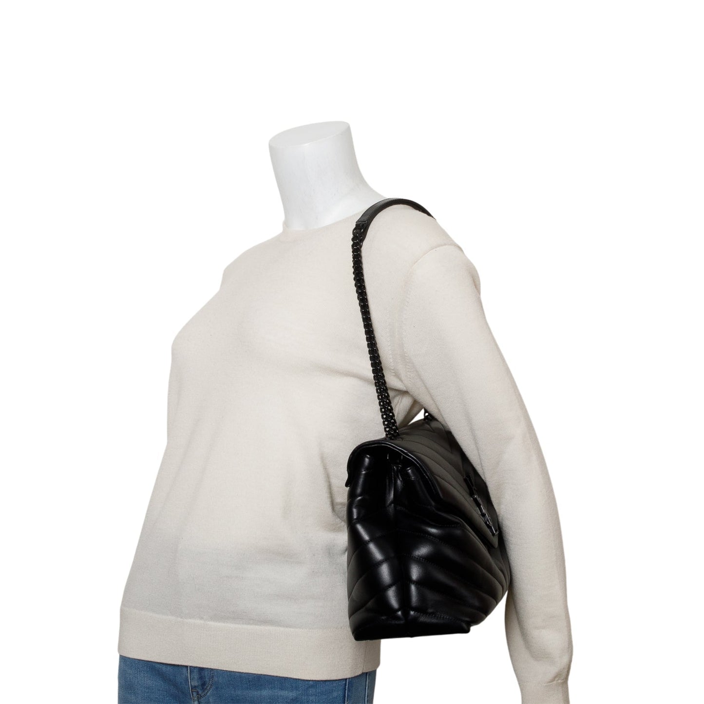 YSL Saint Laurent Calfskin Monochrome Medium Loulou Chain Satchel Quilted Monogram Travel Bag