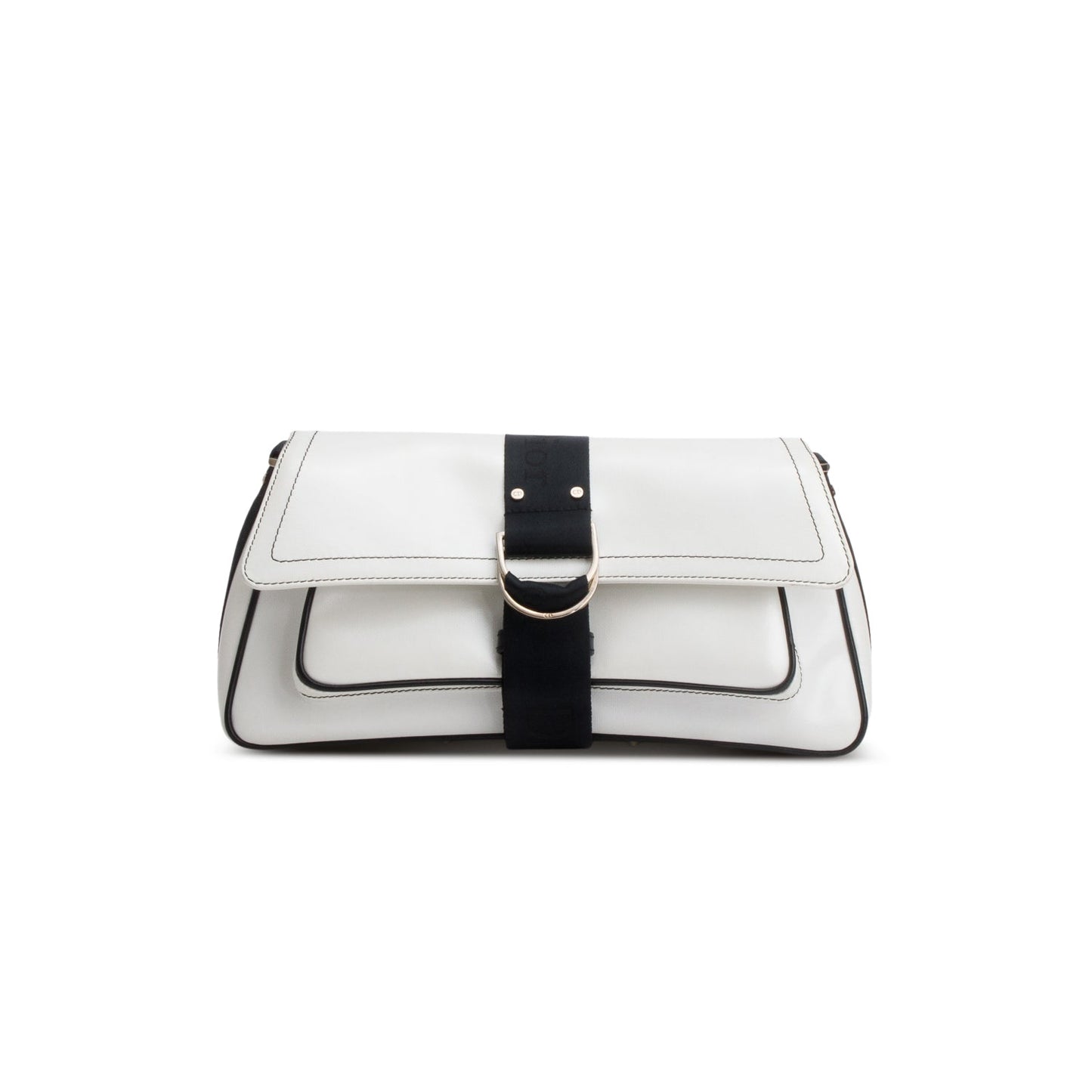 Dior Christian Crystal Embellished Hardcore Shoulder Bag Leather White