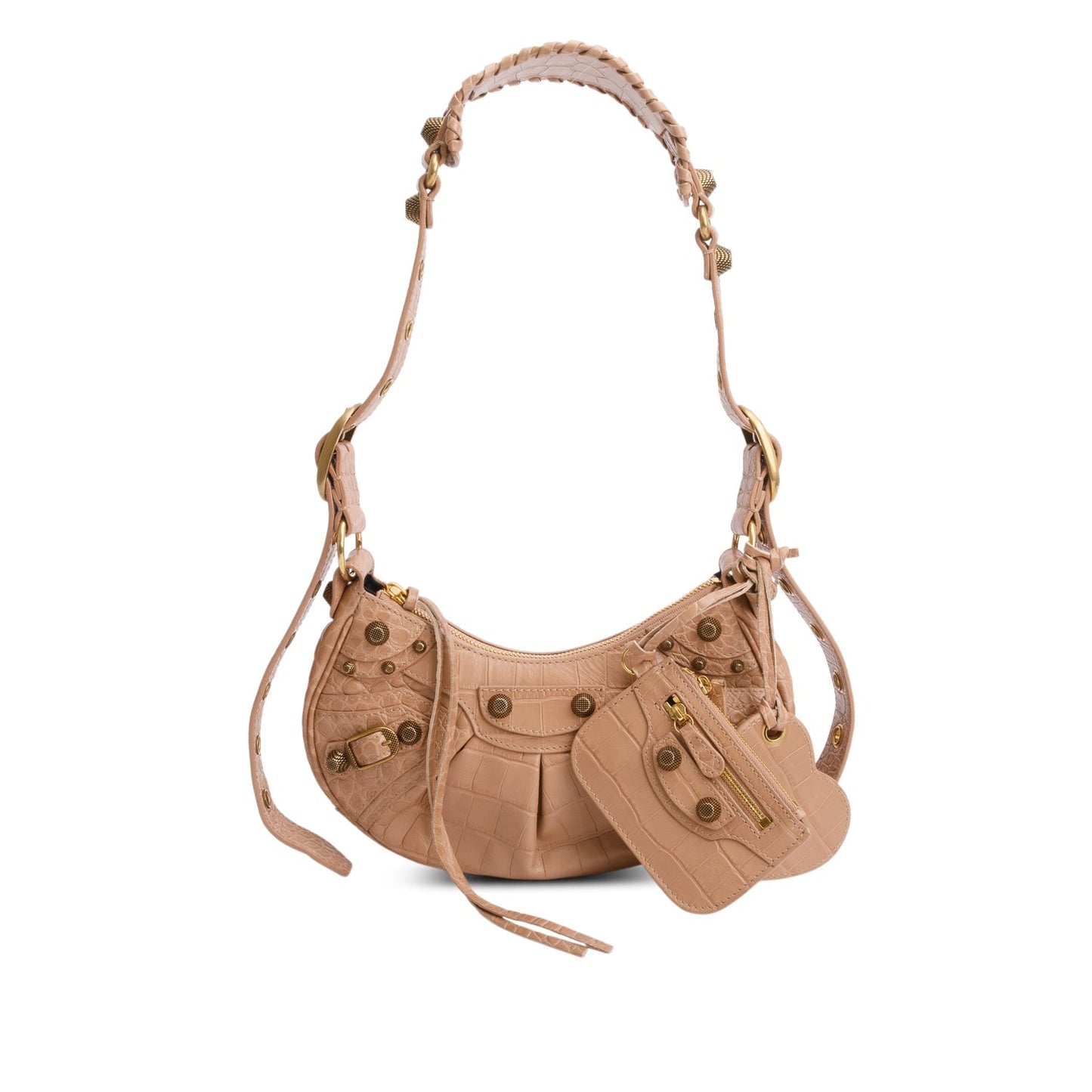 Balenciaga Extra Supple Calfskin Crocodile Embossed Le Cagole Beige Shoulder Bag