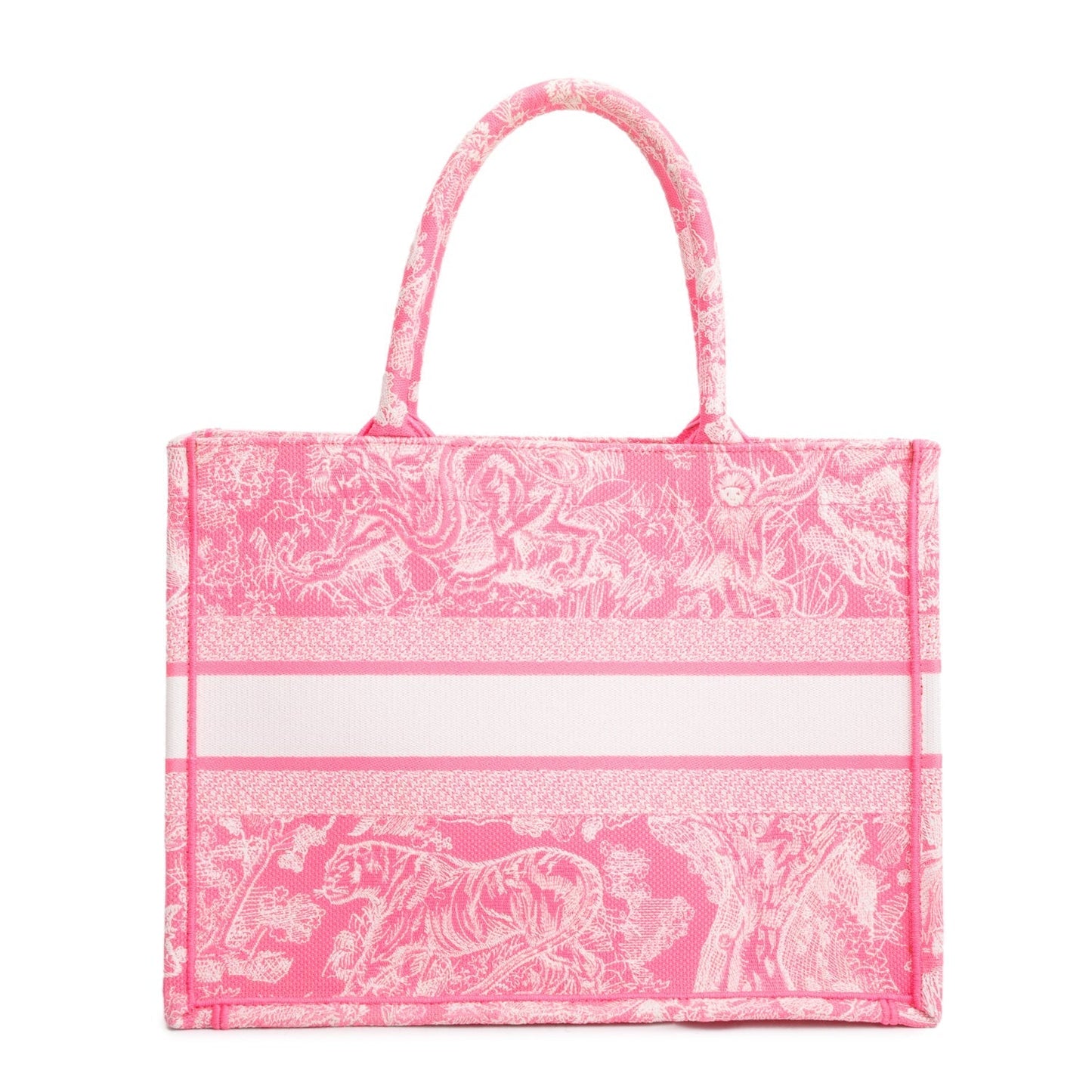 Dior Christian Toile De Jouy Embroidered Medium Book Canvas Tote Bag