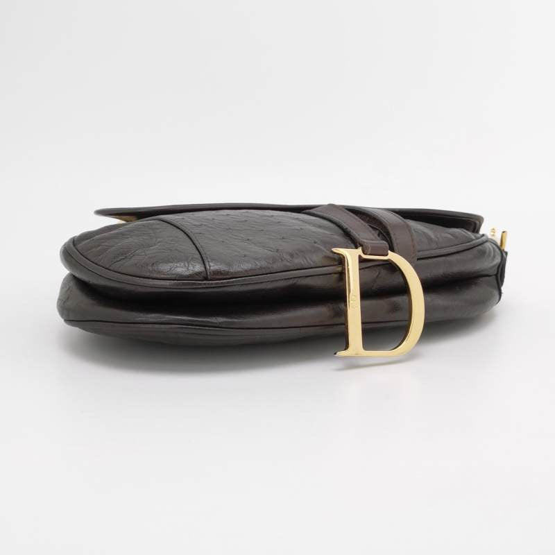 Dior Saddle Ostrich Dark Shoulder Bag Leather Brown