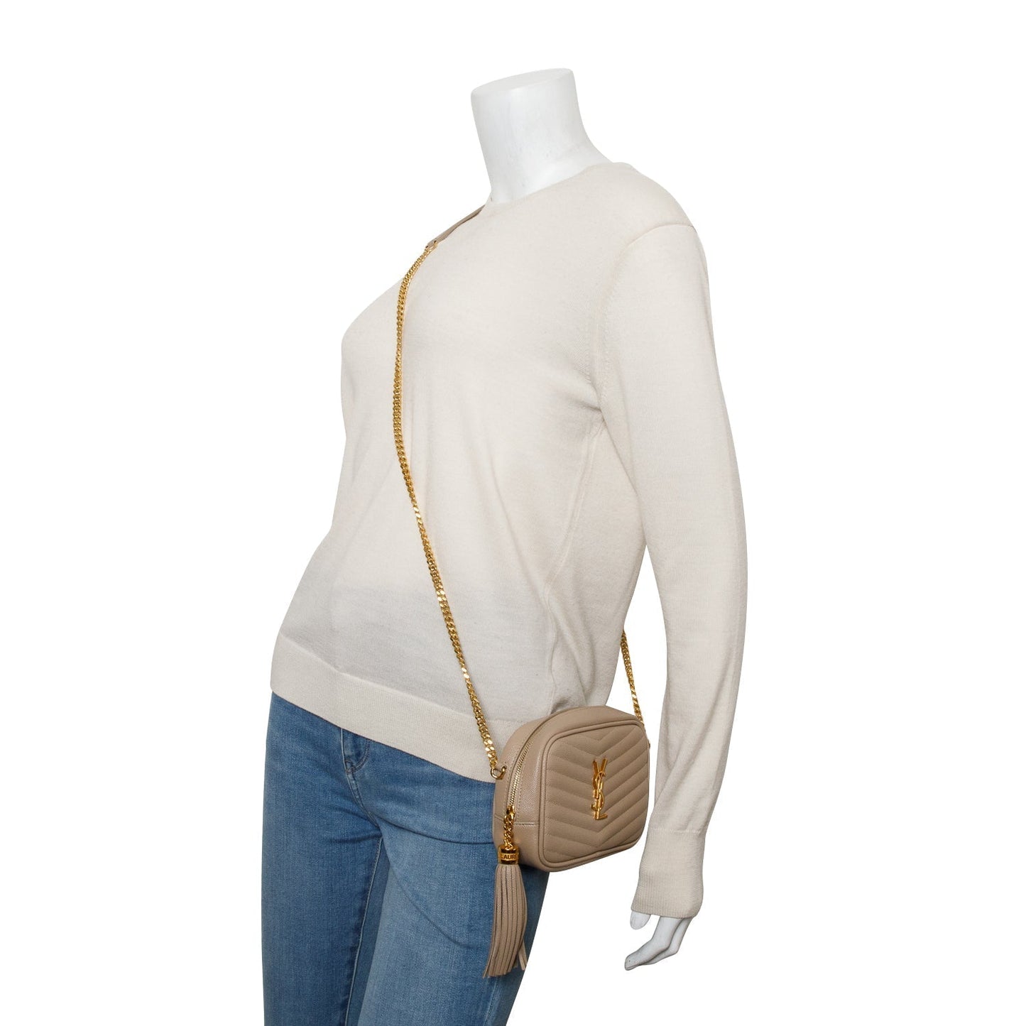 YSL Saint Laurent Grain De Poudre Lou Camera Bag Matelasse Beige Crossbody Bag