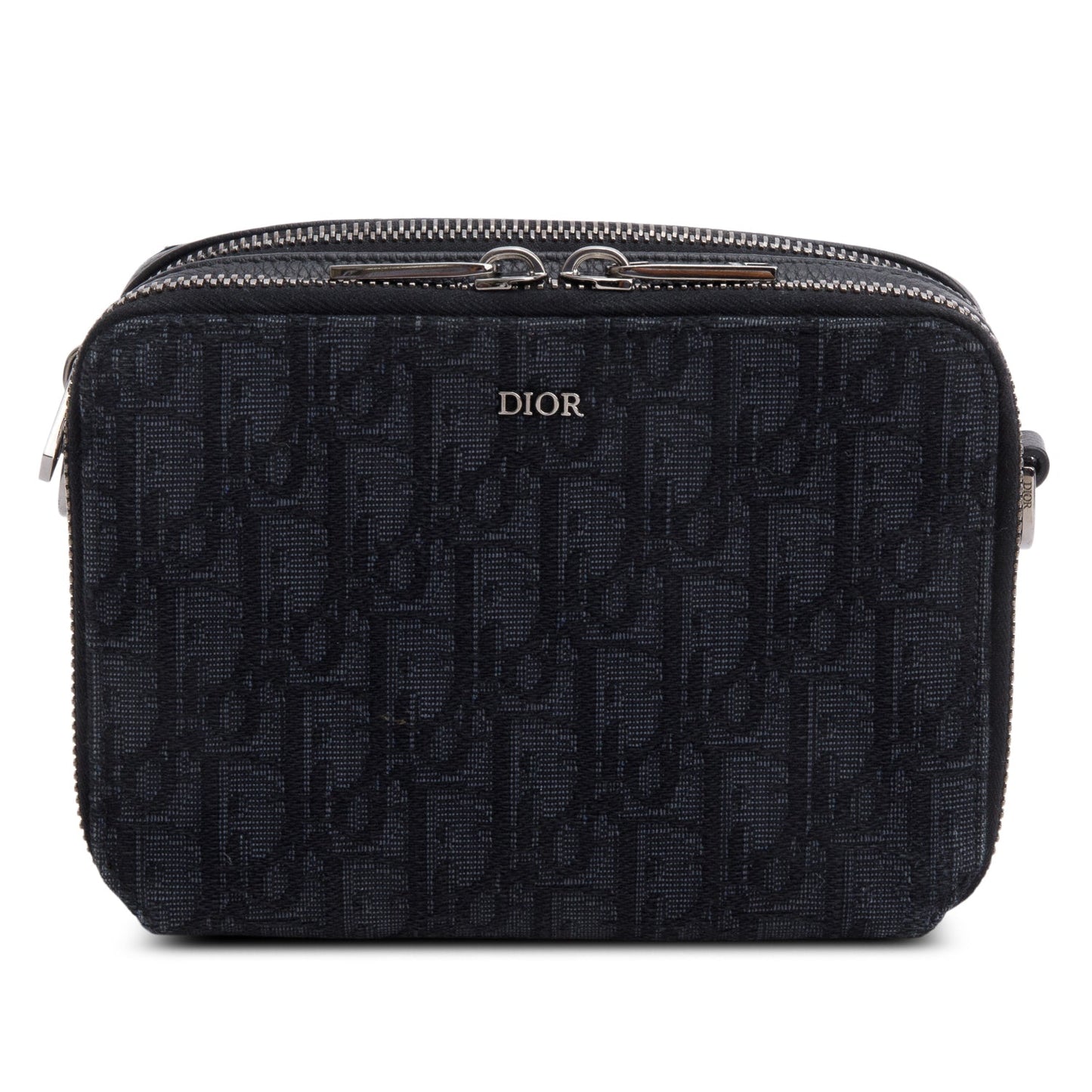 Dior Christian Oblique Jacquard Zipped Pouch Handbag Black Travel Bag