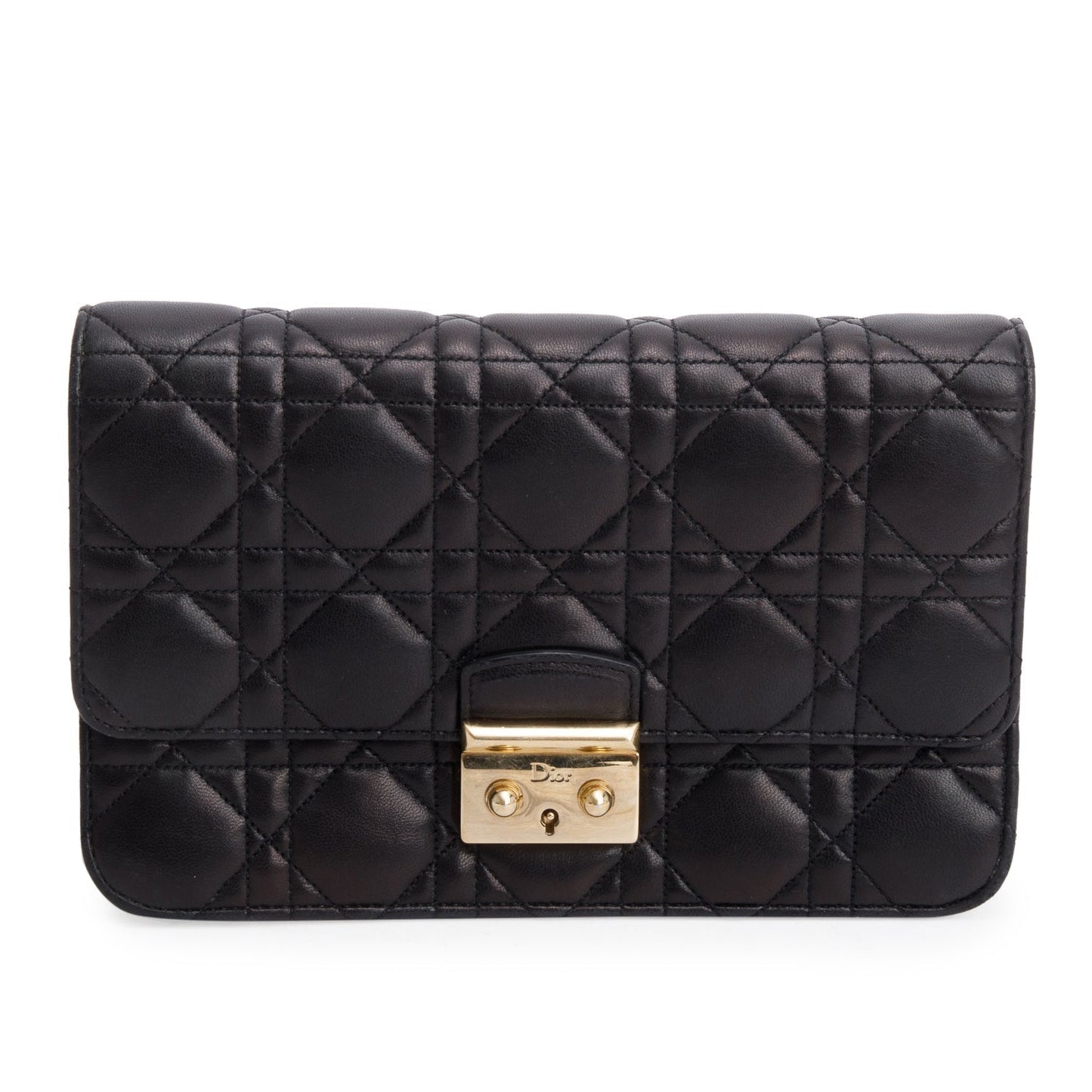 Dior Christian Lambskin Cannage Miss Promenade Pouch Handbag Black Travel Bag