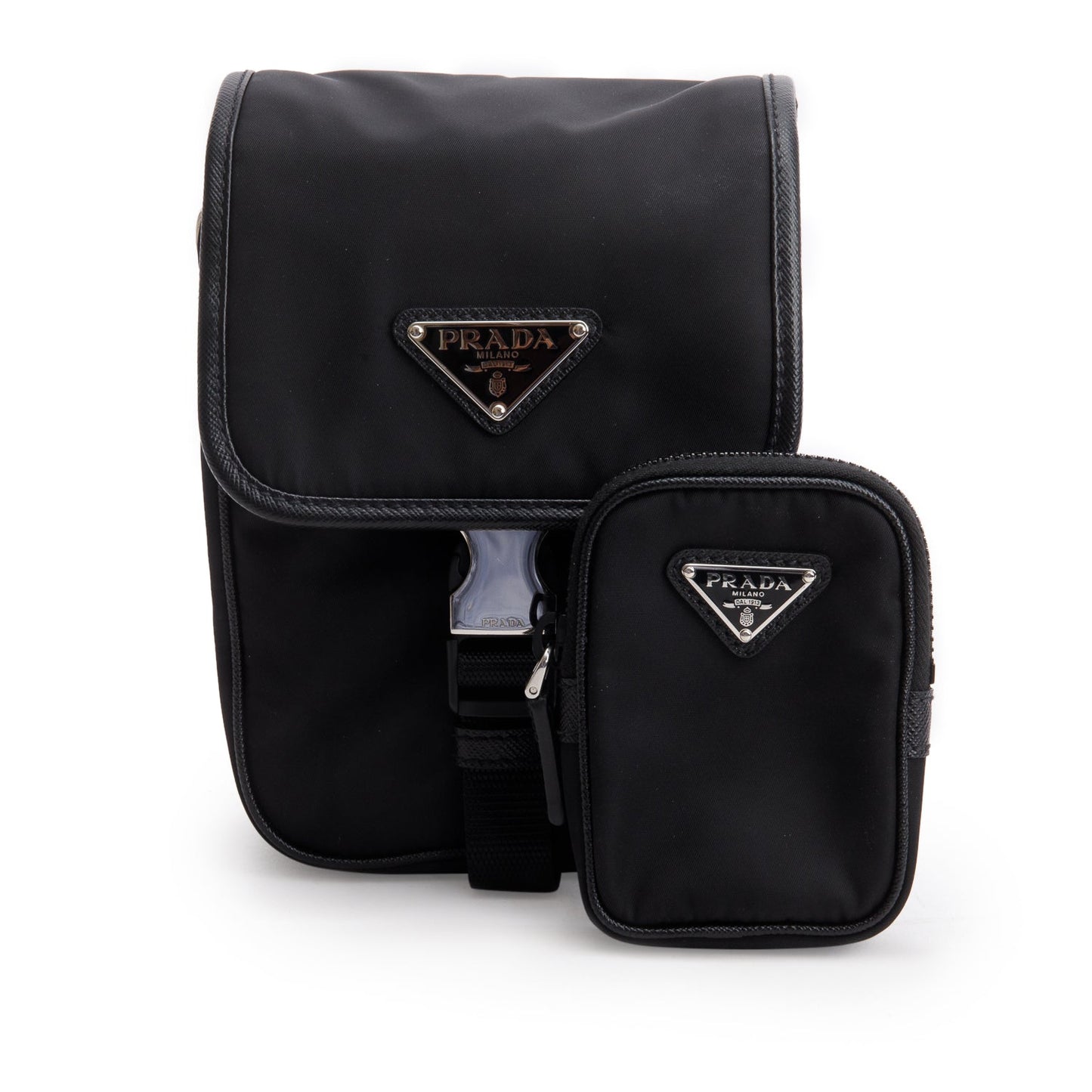 Prada Re Saffiano Pocket Single Snap Buckle Messenger Nylon Black Travel Bag