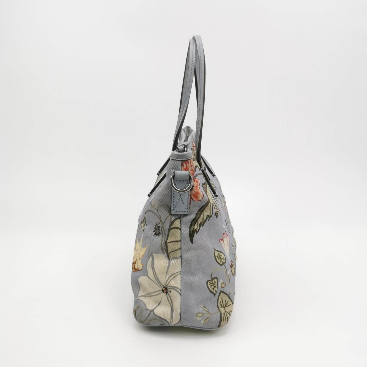 Gucci Flora Knight Leather Nylon Blue Small Tote Bag