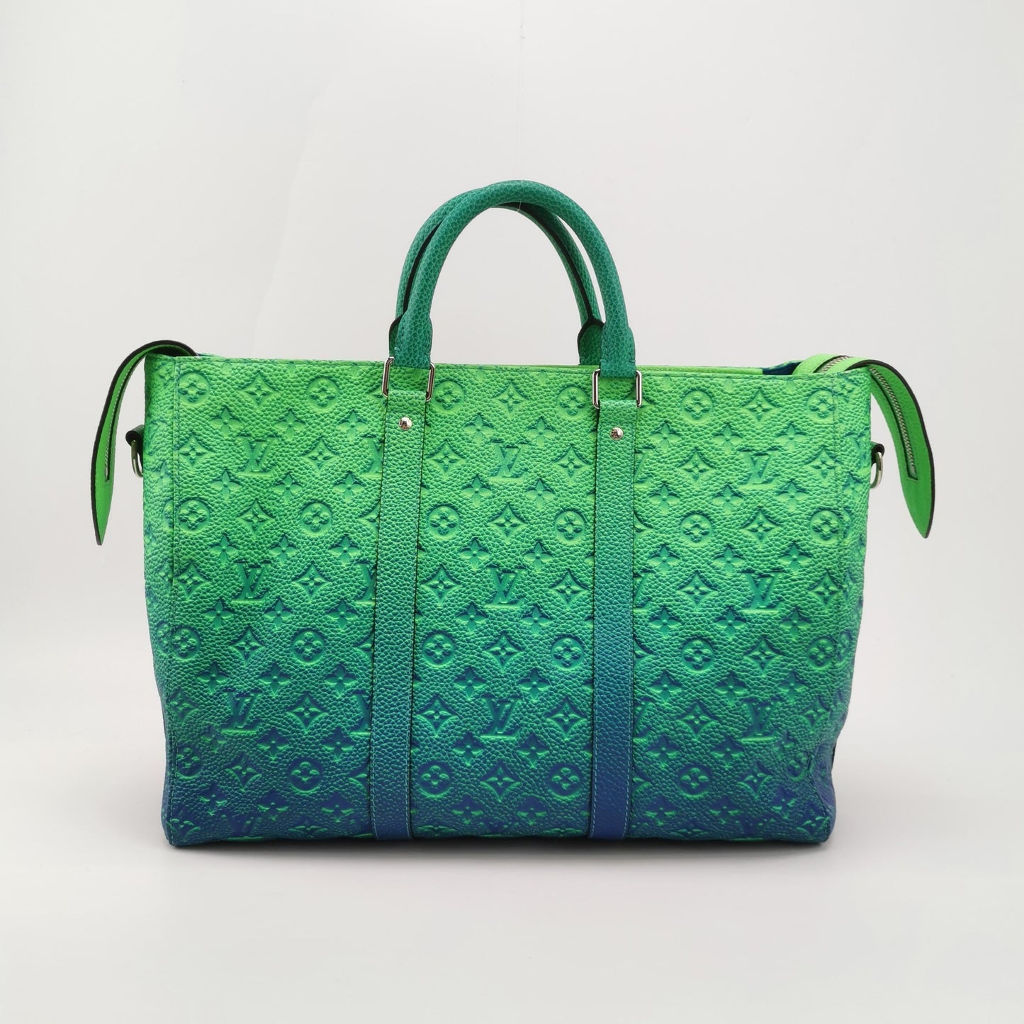 Louis Vuitton Virgil Abloh Illusion Keepall Hardware Monogram Blue Green Silver Leather Travel Bag