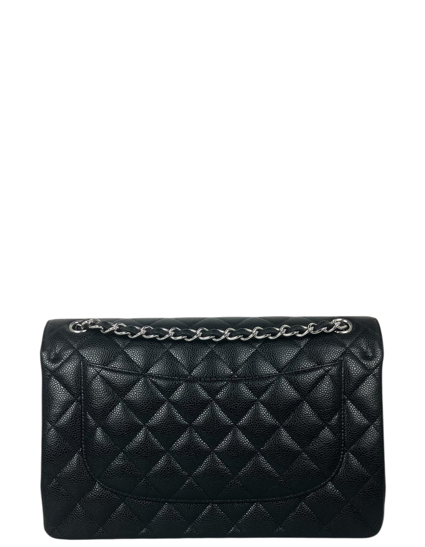 Black Caviar Leather Double Flap Jumbo Bag Signature