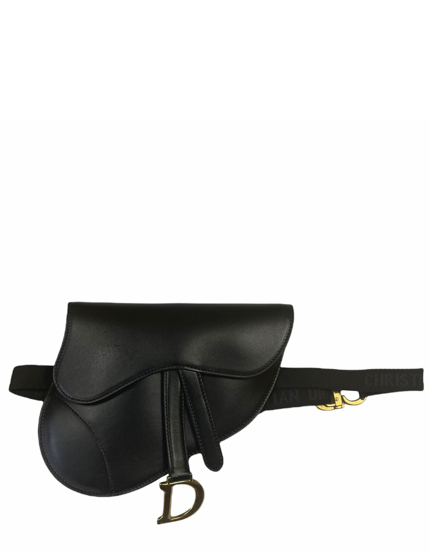 Dior Handbag Christian Saddle Pouch Belt Bag Leather Black
