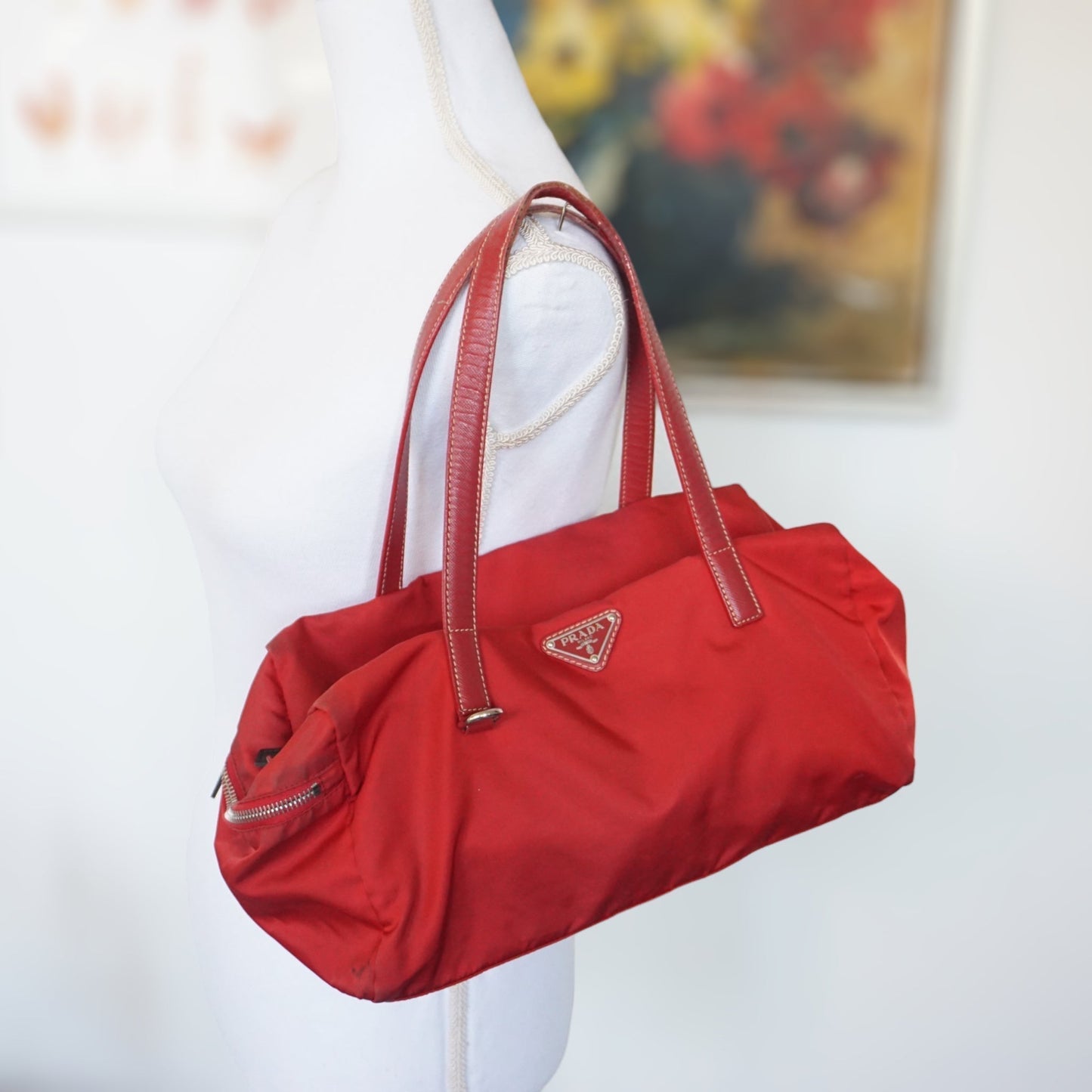 Prada Rød Tessuto Luxury Handbag Travel Bag Aug 18 24
