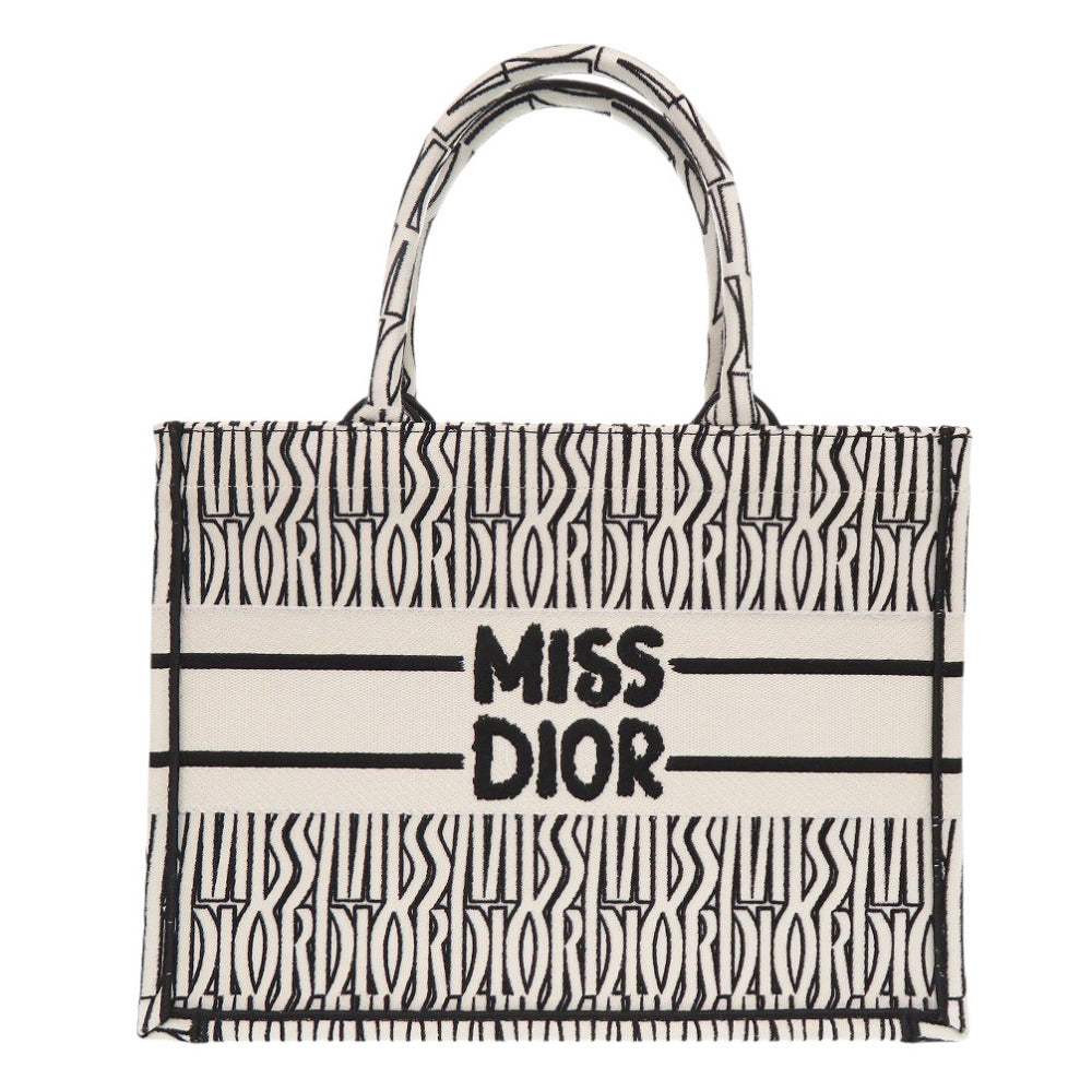 Dior Christian Handbag Book Tote In Embroidery Women(Unisex) Canvas White Tote Bag