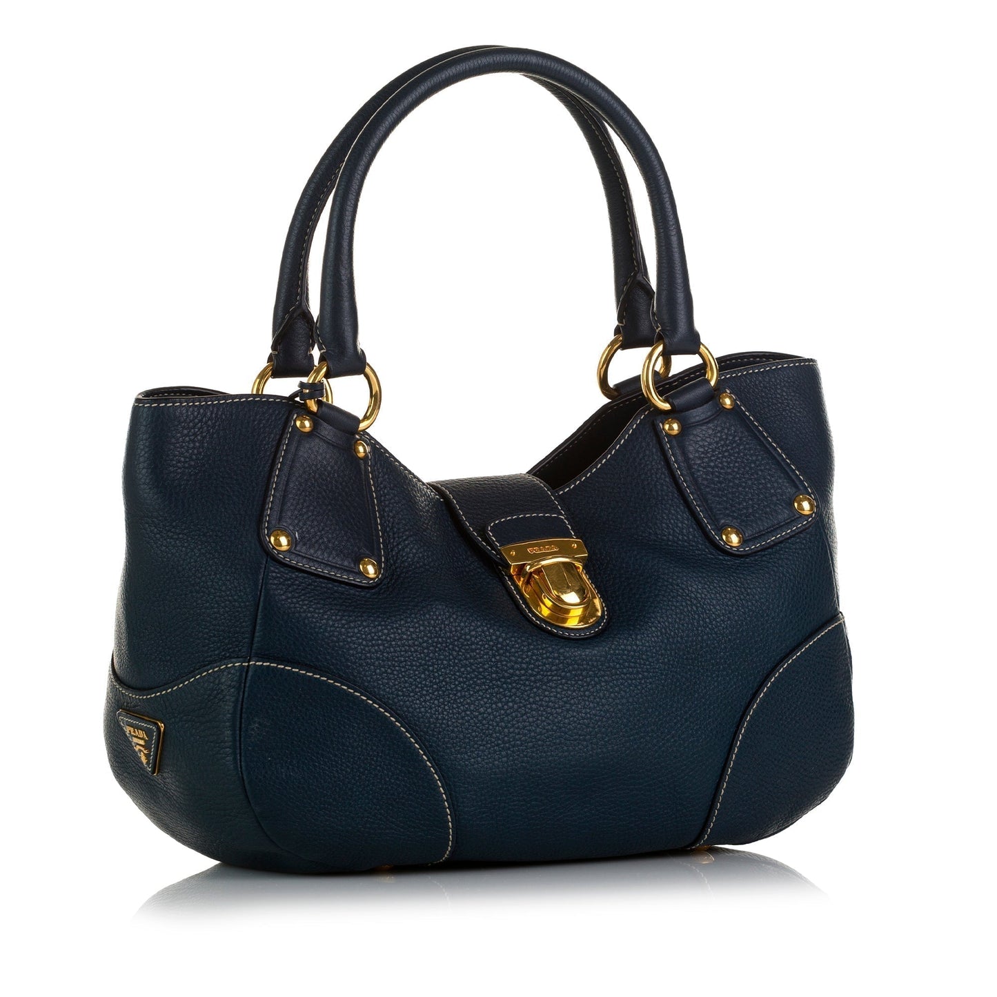 Prada Handbag Daino Vitello Blue Travel Bag