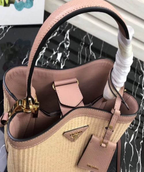 Prada Panier Straw Bag Magnolia Medium Travel Bag