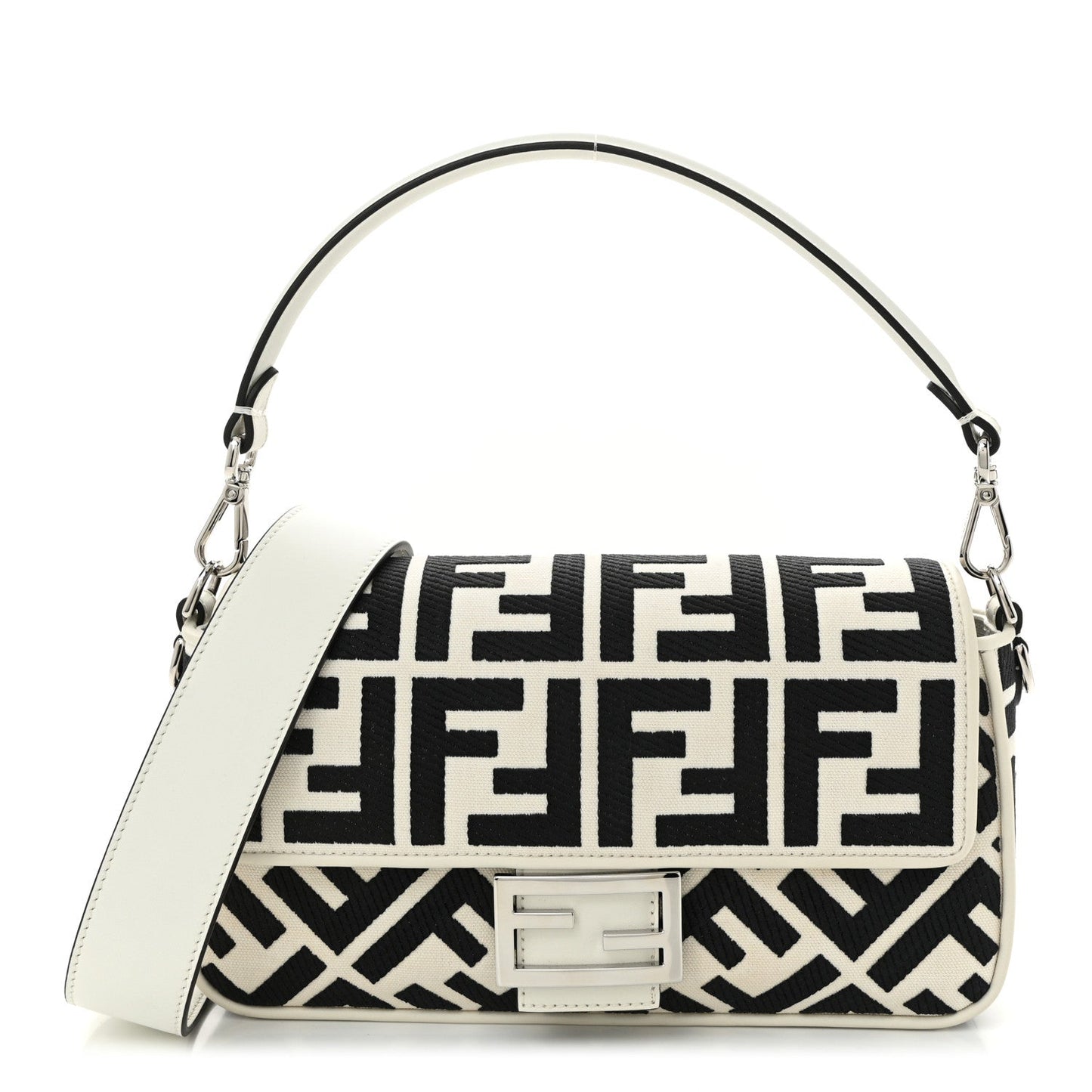 Fendi Handbag King FF Baguette Canvas Vitello Black Shoulder Bag