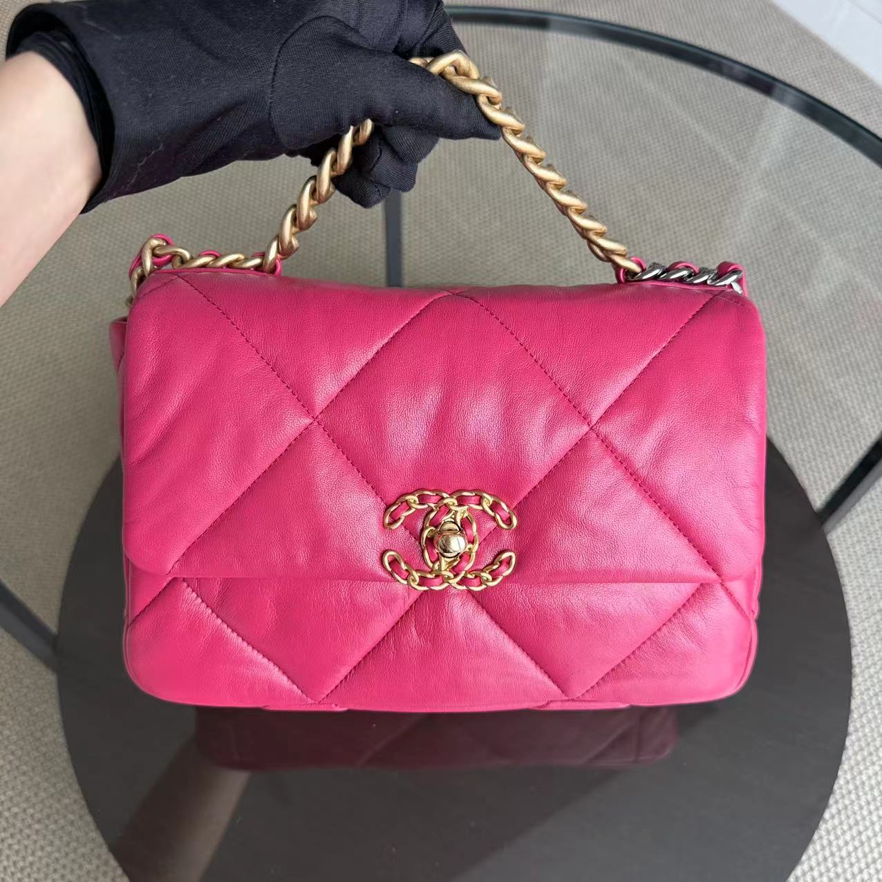Chanel 19 Bag - Small 26CM Goatskin Hot Quilted Pink Handbag
