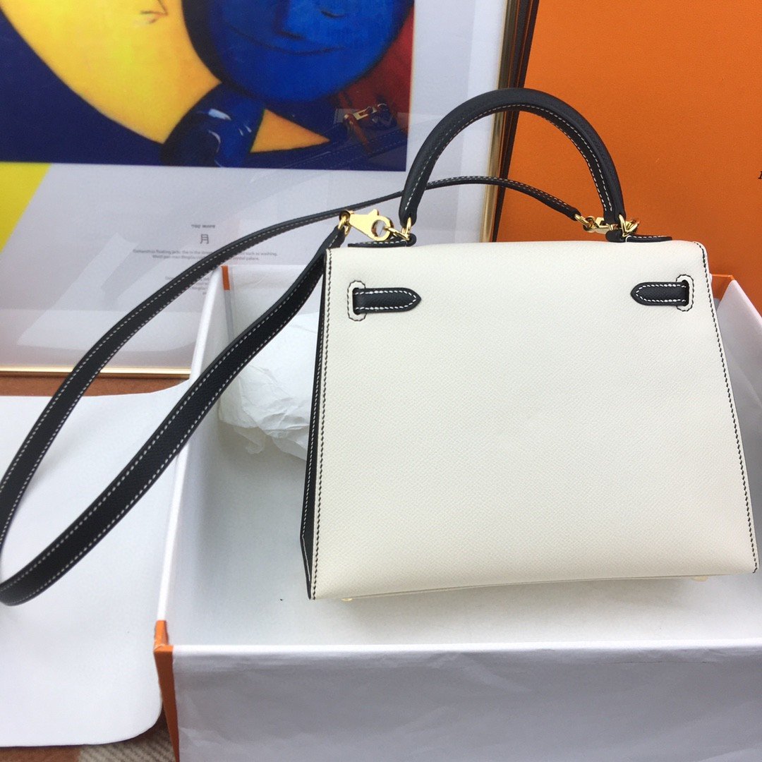 Top Quality Kelly Sellier Epsom Bag For Black White Shoulder Bag