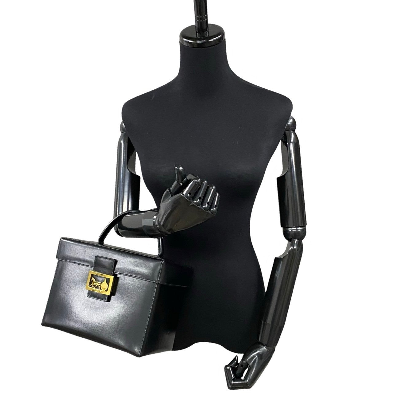 Carriage Metal Women Leather Black Travel Bag