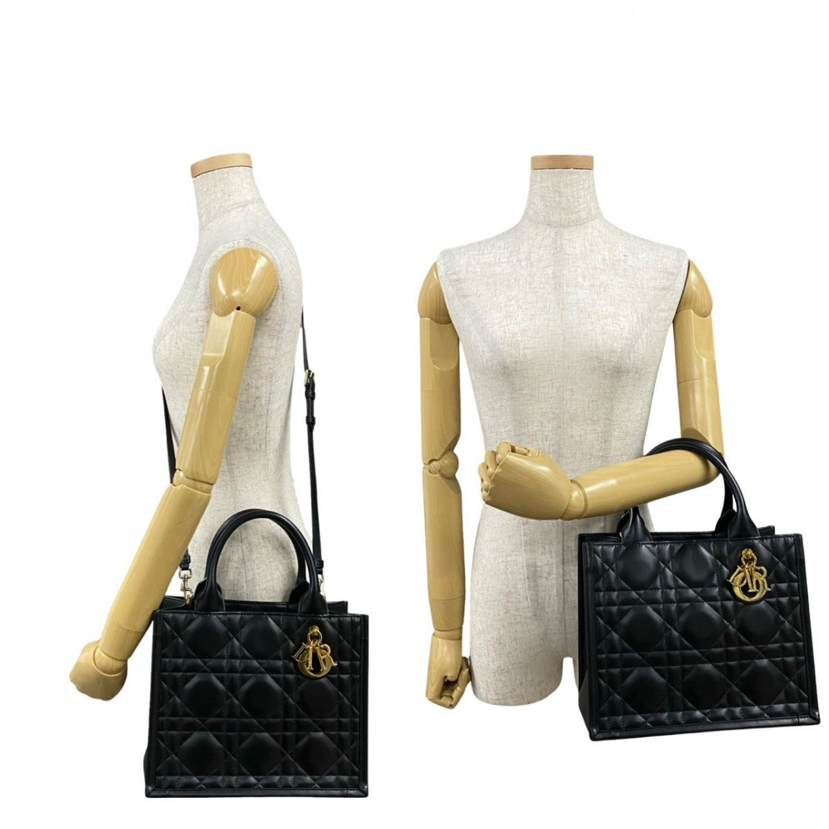 Dior Shoulder Bag Macrocannage Book Tote Women Leather Black