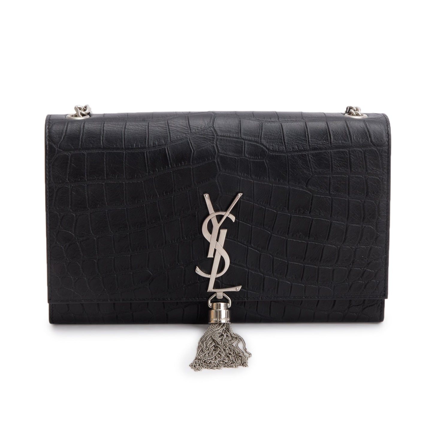 YSL Saint Laurent Crocodile Embossed Medium Classic Kate Tassel Chain Leather Monogram Travel Bag Bag 70048